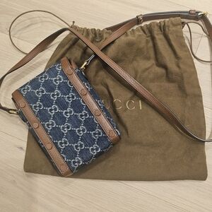 Gucci Horsebit 1955 Gg Denim Mini Crossbody Bag